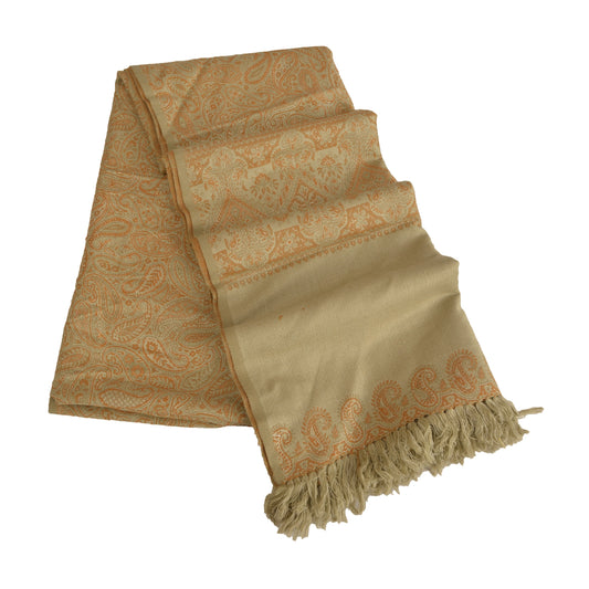 Sanskriti Vintage Long Shawl Beige Woven VIscose Throw Floral Wrap Soft Stole