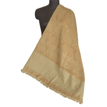 Load image into Gallery viewer, Sanskriti Vintage Long Shawl Beige Woven VIscose Throw Floral Wrap Soft Stole

