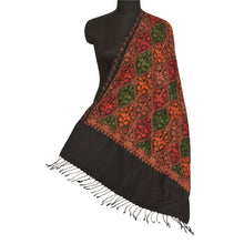 Load image into Gallery viewer, Sanskriti Vintage Black Pure Woolen Shawl Handmade Ari Work Woven Long Stole
