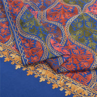 Sanskriti Vintage Blue 100% Pure Woolen Shawl Handmade Ari Work Long Stole