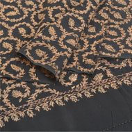 Sanskriti Vintage Black Pure Woolen Shawl Handmade Suzani Long Throw Stole