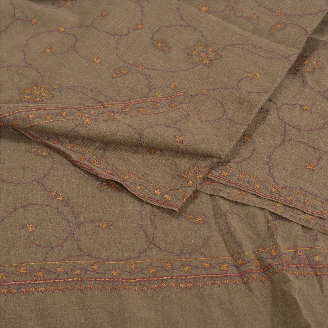 Sanskriti Vintage Long Brown Pure Woolen Shawl Handmade Suzani Scarf Stole