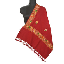 Load image into Gallery viewer, Sanskriti Vintage Long Pure Woolen Dark Red Shawl Handmade Ari Work Scarf Stole
