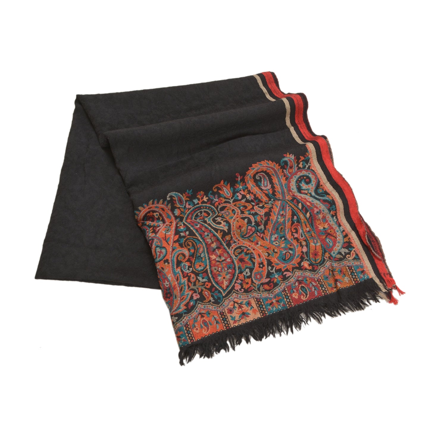 Sanskriti Vintage Long Pure Woolen Black Shawl Woven Scarf Throw Soft Stole