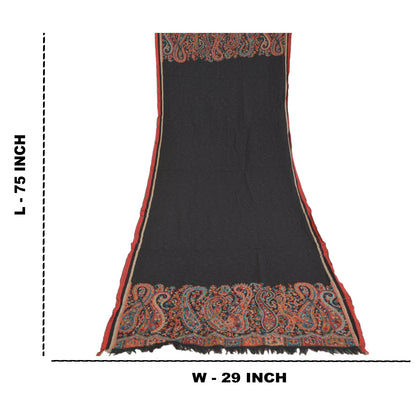 Sanskriti Vintage Long Pure Woolen Black Shawl Woven Scarf Throw Soft Stole