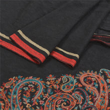 Load image into Gallery viewer, Sanskriti Vintage Long Pure Woolen Black Shawl Woven Scarf Throw Soft Stole

