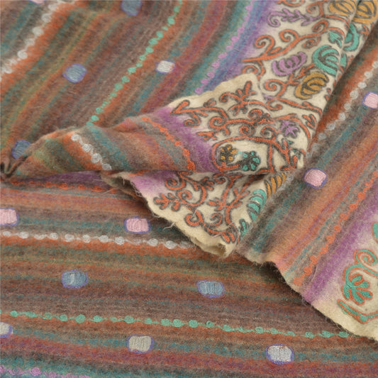 Sanskriti Vintage Long Pure Woolen Shawl Hand Embroidered Ari Work Scarf Stole