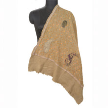 Load image into Gallery viewer, Sanskriti Vintage Long Brown Pure Woolen Shawl Handmade Ari Work Scarf Stole
