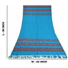 Load image into Gallery viewer, Sanskriti Vintage Long Blue Woolen Shawl Woven Scarf Throw Soft Stole
