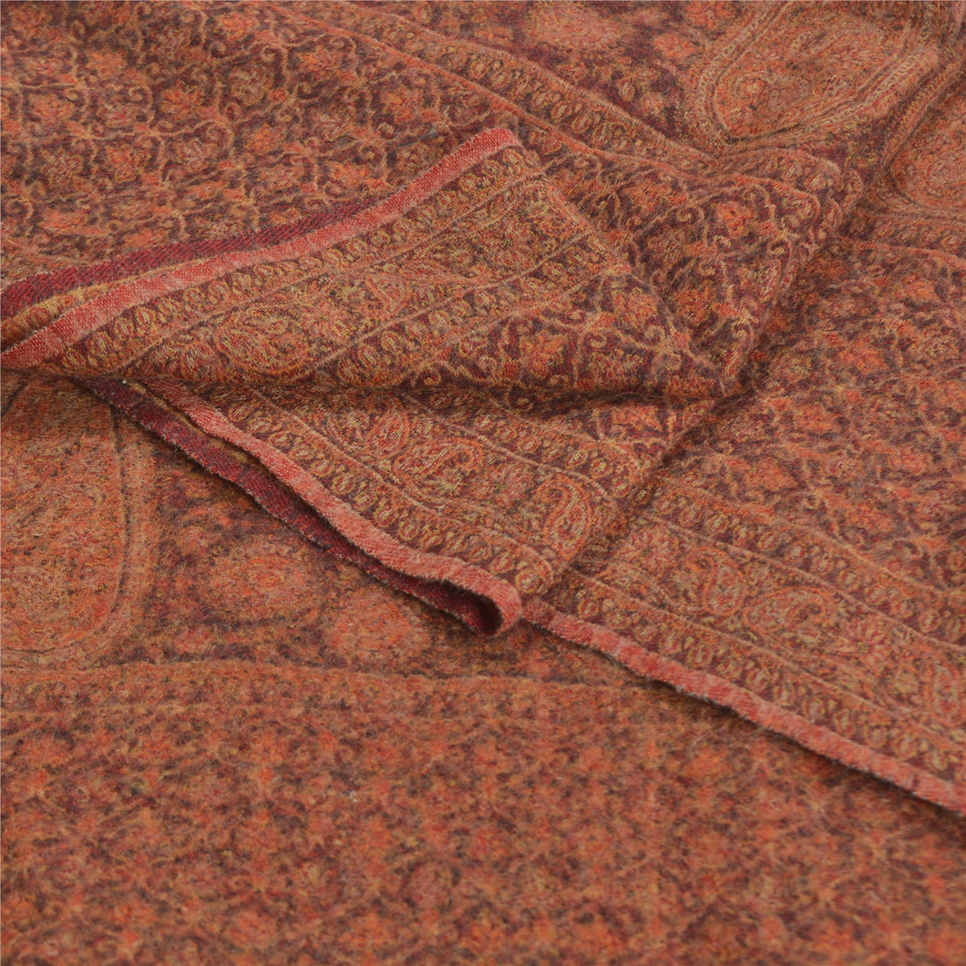 Sanskriti Vintage Long Brown 100% Pure Woolen Shawl Woven Scarf Throw Stole