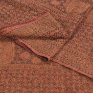 Sanskriti Vintage Long Brown 100% Pure Woolen Shawl Woven Scarf Throw Stole