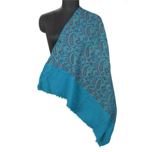 Load image into Gallery viewer, Sanskriti Vintage Long Blue Pure Woolen Shawl Hand-Woven Scarf Throw Stole

