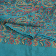 Sanskriti Vintage Long Blue Pure Woolen Shawl Hand-Woven Scarf Throw Stole