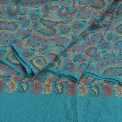 Sanskriti Vintage Long Blue Pure Woolen Shawl Hand-Woven Scarf Throw Stole