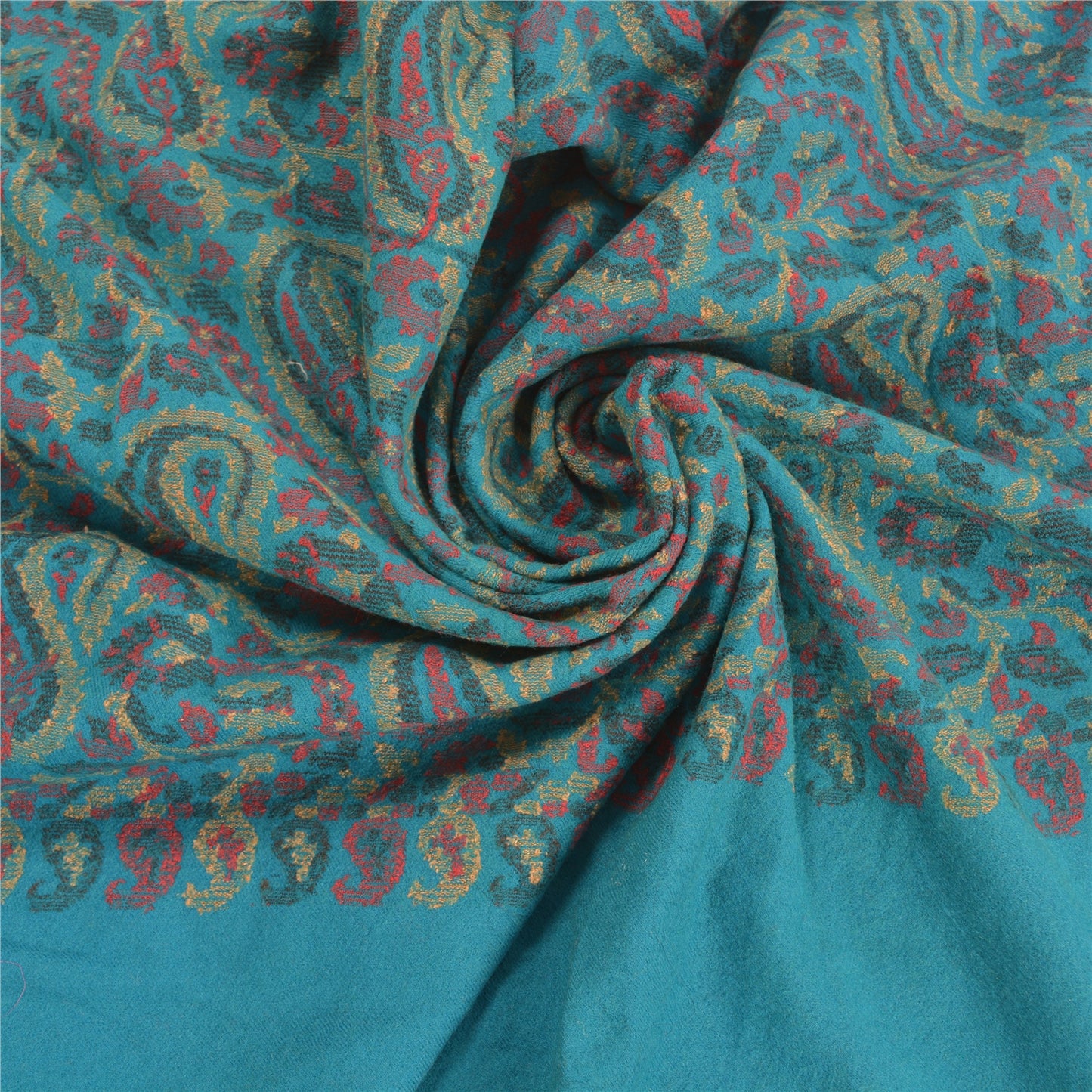 Sanskriti Vintage Long Blue Pure Woolen Shawl Hand-Woven Scarf Throw Stole