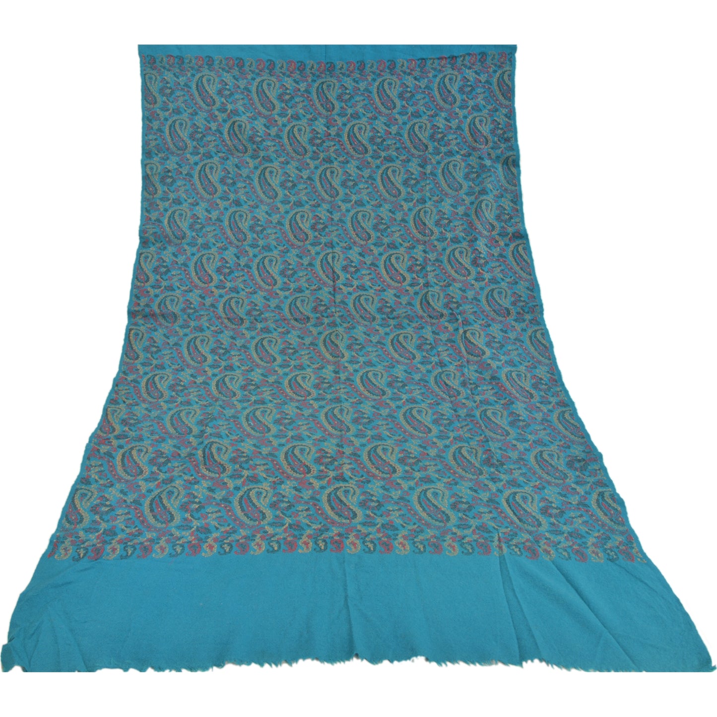 Sanskriti Vintage Long Blue Pure Woolen Shawl Hand-Woven Scarf Throw Stole