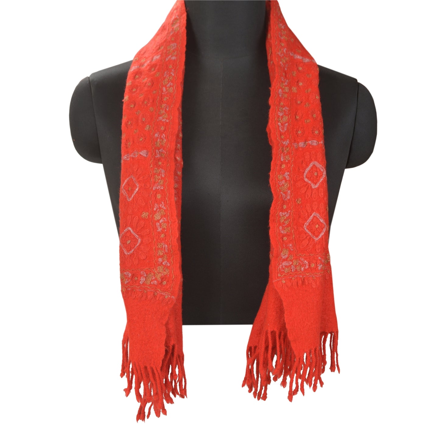 Sanskriti Vintage Long Red Pure Woolen Shawl Handmade Ari Work Scarf Stole