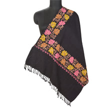 Load image into Gallery viewer, Sanskriti Vintage Long Black Woolen Shawl Handmade Ari Work Scarf Throw Stole
