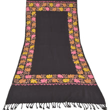 Load image into Gallery viewer, Sanskriti Vintage Long Black Woolen Shawl Handmade Ari Work Scarf Throw Stole
