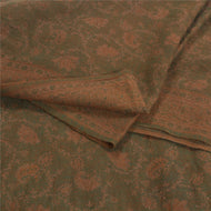 Sanskriti Vintage Long Green Pure Woolen Shawl Woven Scarf Throw Soft Stole
