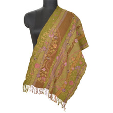 Load image into Gallery viewer, Sanskriti Vintage Long Green Pure Woolen Shawl Handmade Ari Work Scarf Stole

