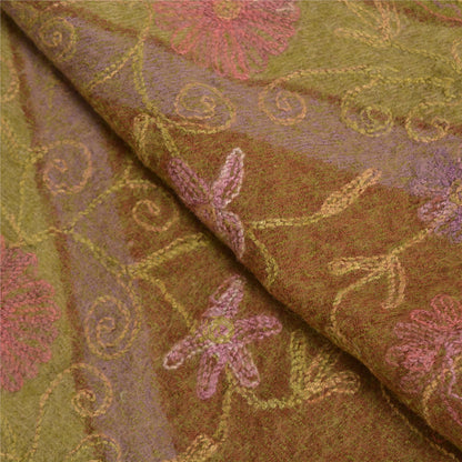 Sanskriti Vintage Long Green Pure Woolen Shawl Handmade Ari Work Scarf Stole