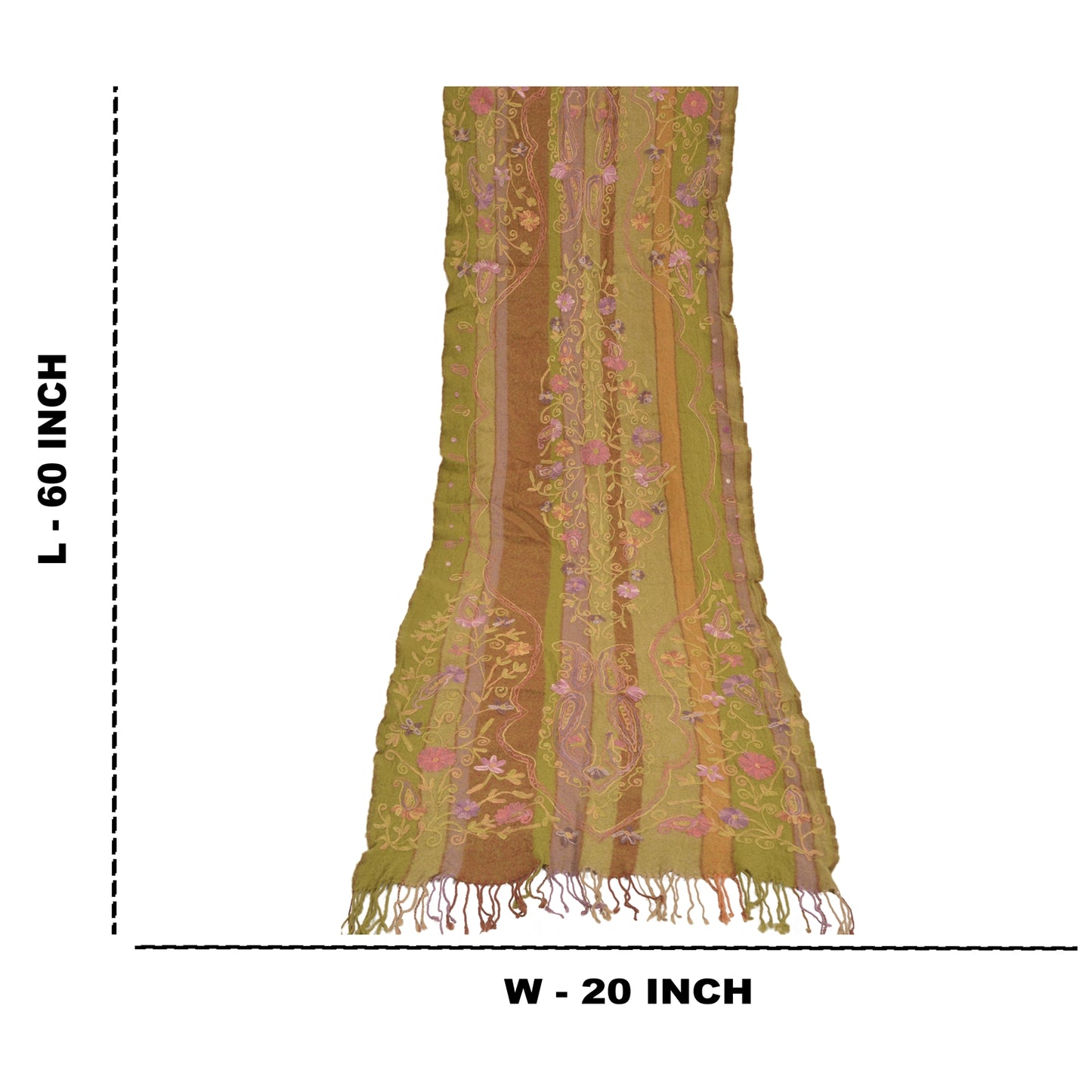 Sanskriti Vintage Long Green Pure Woolen Shawl Handmade Ari Work Scarf Stole