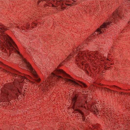 Sanskriti Vintage Red 100% Pure Woolen Handmade Ari Work Shawl Long Throw Stole