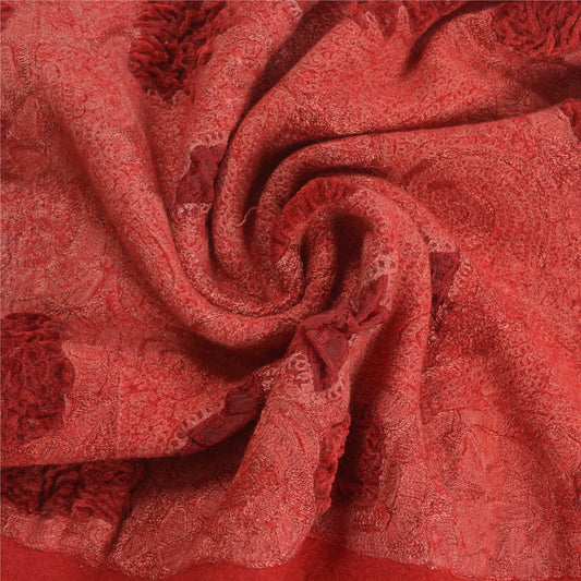 Sanskriti Vintage Red 100% Pure Woolen Handmade Ari Work Shawl Long Throw Stole