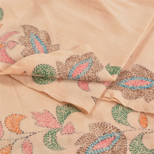 Sanskriti Vintage Long Peach Pure Woolen Shawl Handmade Scarf Throw Stole