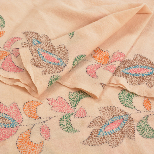 Sanskriti Vintage Long Peach Pure Woolen Shawl Handmade Scarf Throw Stole