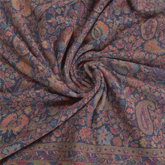 Sanskriti Vintage Blue 100% Pure Woolen Woven Shawl Long Throw Soft Stole