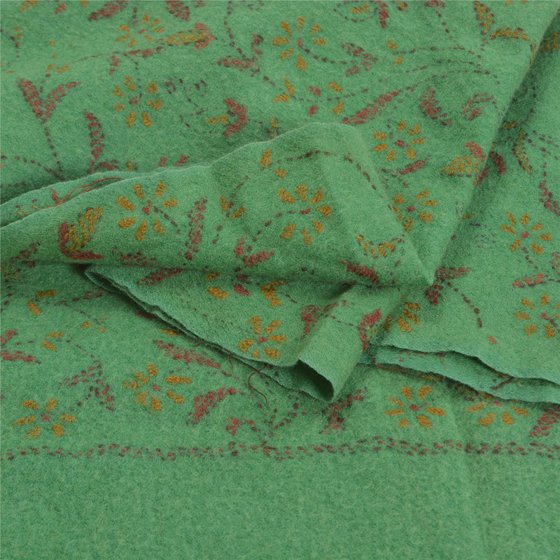 Sanskriti Vintage Green Pure Woolen Handmade Kantha Shawl Long Throw Stole