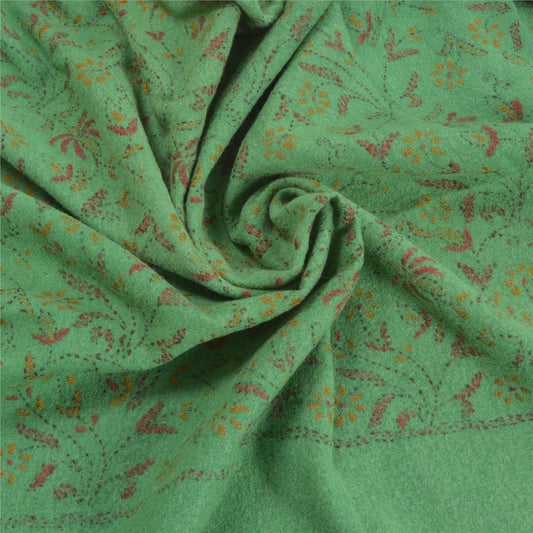 Sanskriti Vintage Green Pure Woolen Handmade Kantha Shawl Long Throw Stole