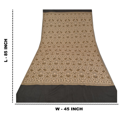 Sanskriti Vintage Long Ivory Woolen Shawl Woven Scarf Throw Soft Floral Stole