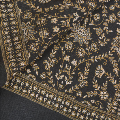 Sanskriti Vintage Long Ivory Woolen Shawl Woven Scarf Throw Soft Floral Stole