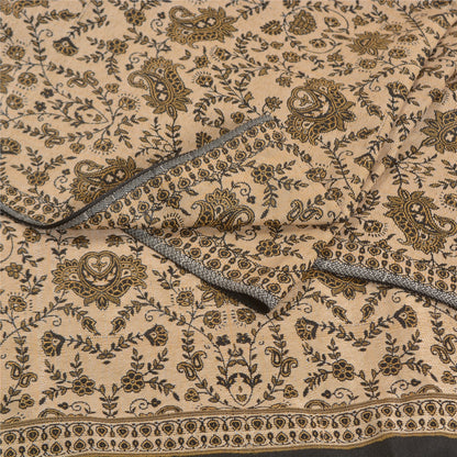 Sanskriti Vintage Long Ivory Woolen Shawl Woven Scarf Throw Soft Floral Stole