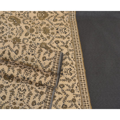 Sanskriti Vintage Long Ivory Woolen Shawl Woven Scarf Throw Soft Floral Stole