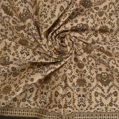 Sanskriti Vintage Long Ivory Woolen Shawl Woven Scarf Throw Soft Floral Stole