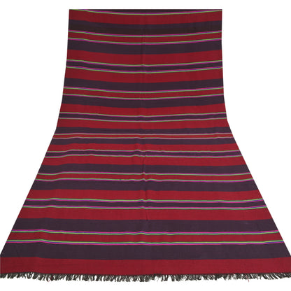 Sanskriti Vintage Long Dark Red Woolen Shawl Woven Scarf Throw Soft Stole