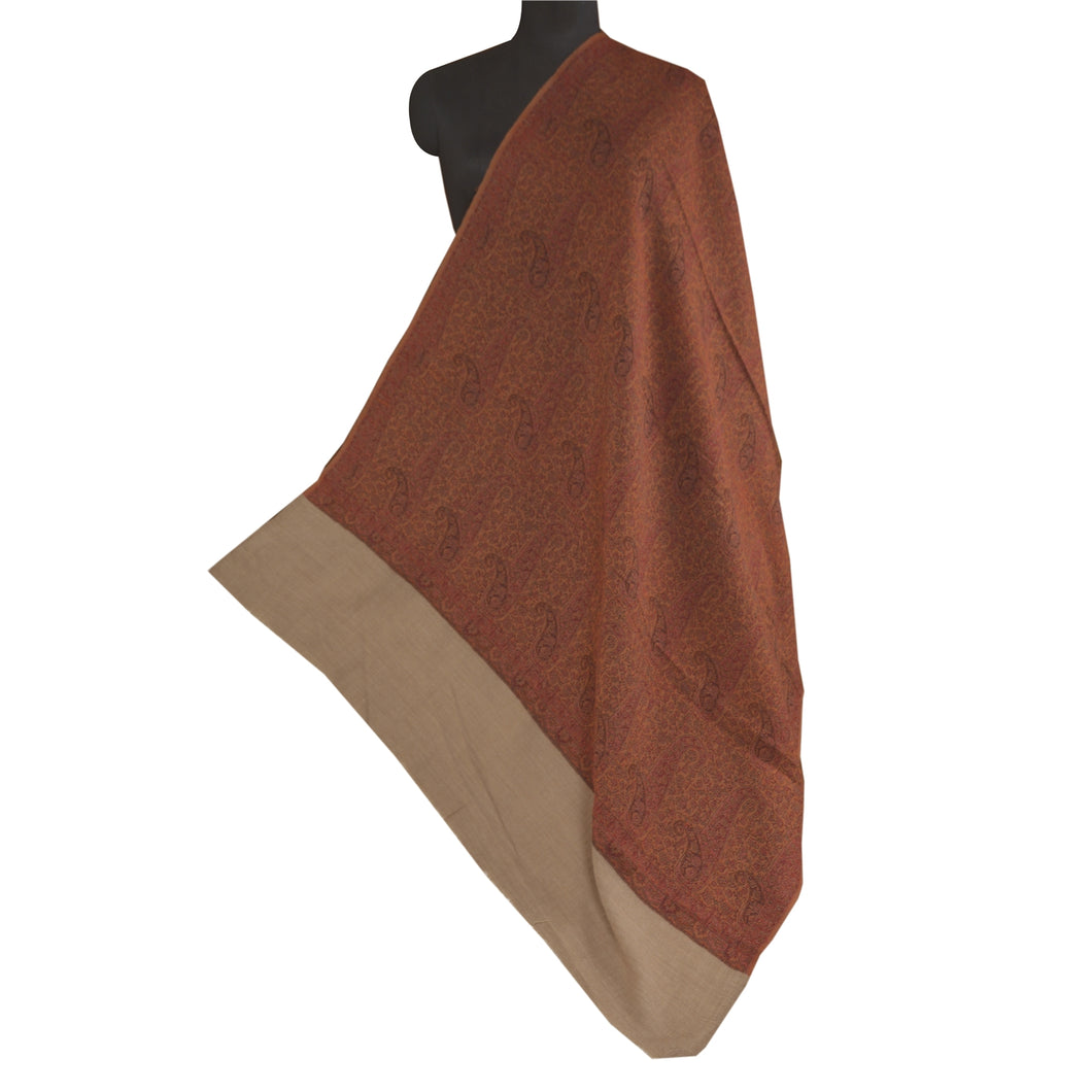 Sanskriti Vintage Long Brown Pure Woolen Shawl Woven Scarf Throw Soft Stole