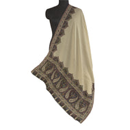 Sanskriti Vintage Long Ivory Pure Woolen Shawl Woven Scarf Throw Soft Stole