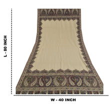 Load image into Gallery viewer, Sanskriti Vintage Long Ivory Pure Woolen Shawl Woven Scarf Throw Soft Stole
