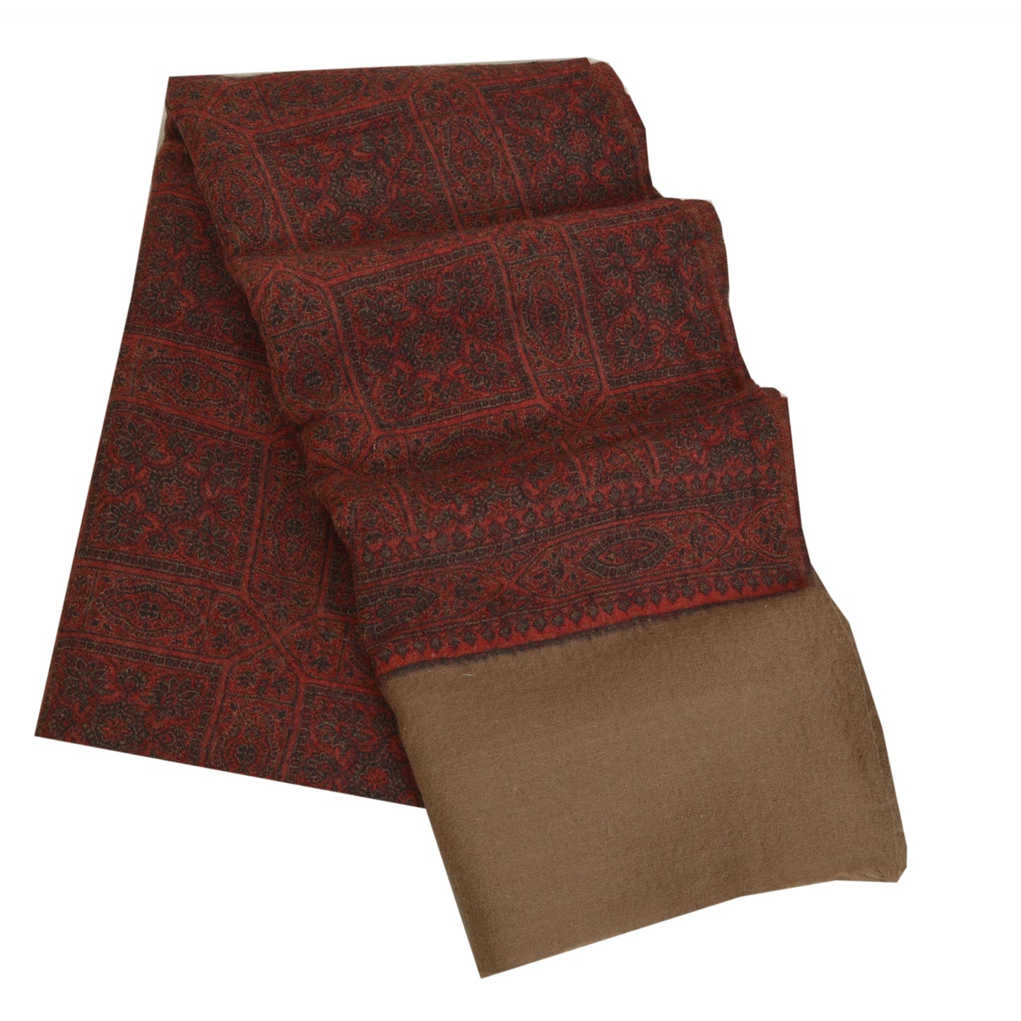 Sanskriti Vintage Long Pure Woolen Dark Red Shawl Woven Scarf Throw Soft Stole
