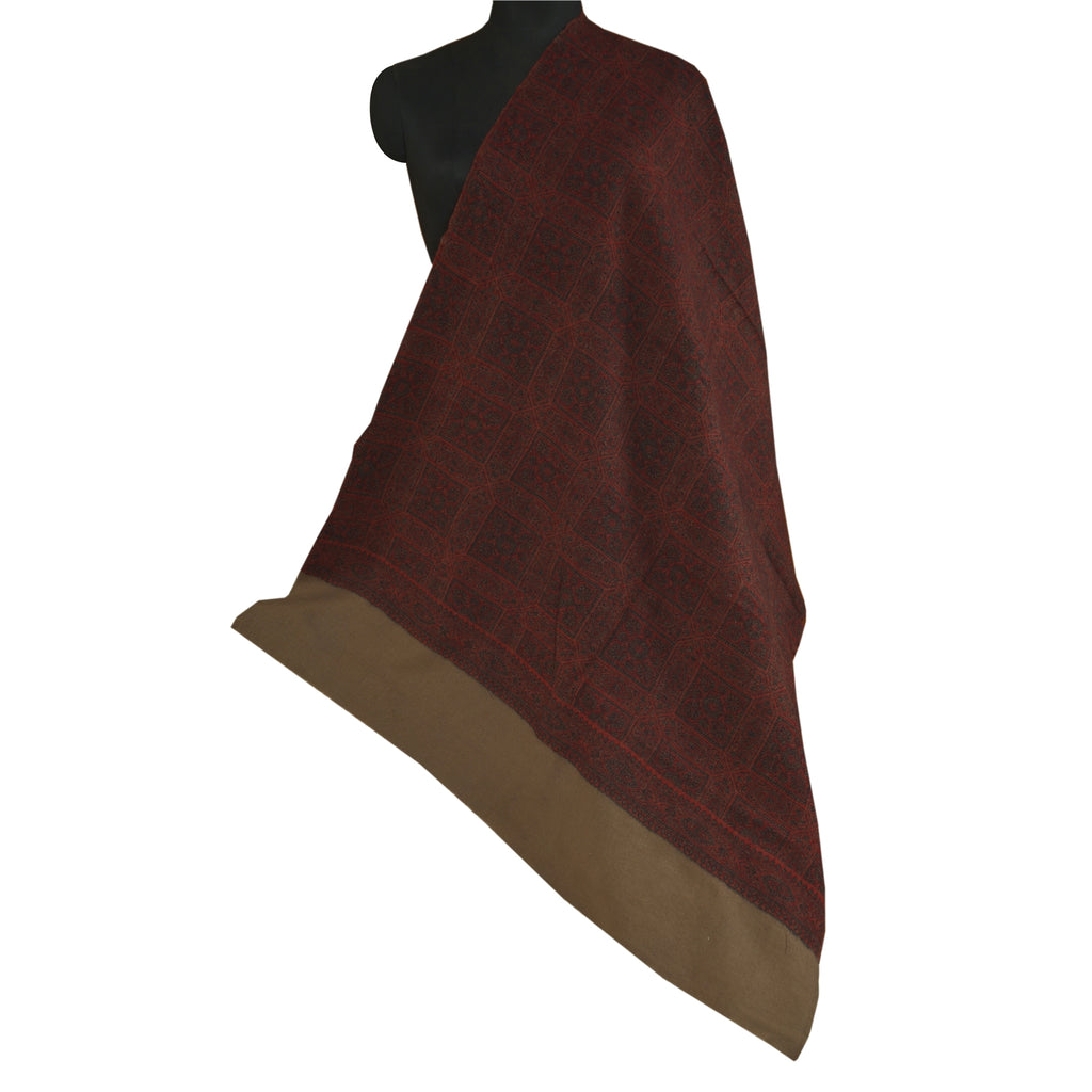Sanskriti Vintage Long Pure Woolen Dark Red Shawl Woven Scarf Throw Soft Stole