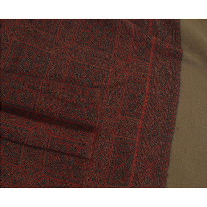 Sanskriti Vintage Long Pure Woolen Dark Red Shawl Woven Scarf Throw Soft Stole