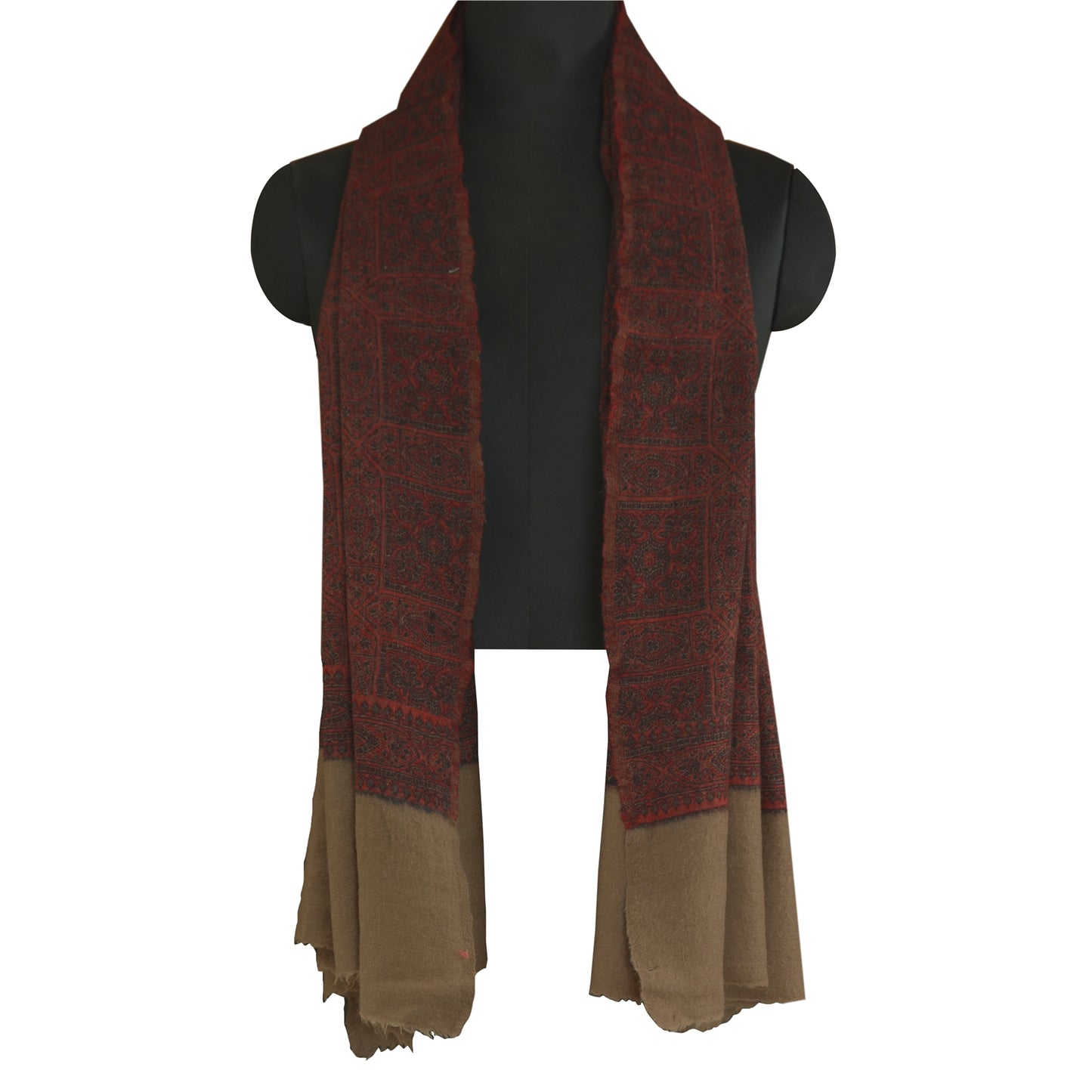 Sanskriti Vintage Long Pure Woolen Dark Red Shawl Woven Scarf Throw Soft Stole