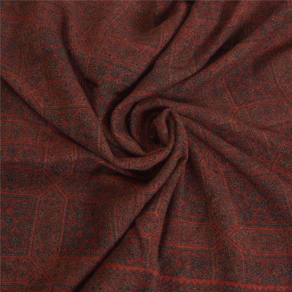 Sanskriti Vintage Long Pure Woolen Dark Red Shawl Woven Scarf Throw Soft Stole