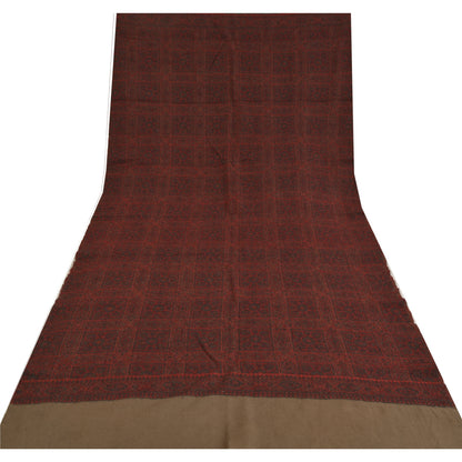 Sanskriti Vintage Long Pure Woolen Dark Red Shawl Woven Scarf Throw Soft Stole