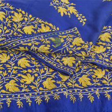 Load image into Gallery viewer, Sanskriti Vintage Long Blue Pure Woolen Shawl Hand Embroidered Scarf Throw Stole

